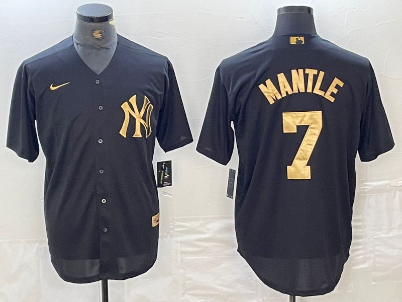 Men New York Yankees 7 Mantle Black gold 4 th generation Nike 2024 MLB Jersey style 1